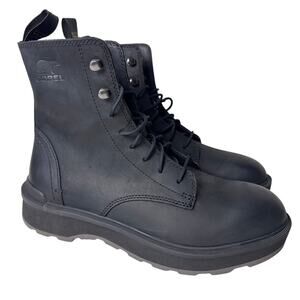 Sorel Hi-Line Lace Boots Women's Size 9 Black Waterproof Leather Low Heel Tabs
